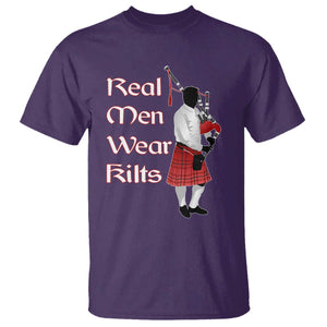 Funny Scottish Pride T Shirt Real Men Wear Kits Tartan Bagpipe TS11 Purple Print Your Wear