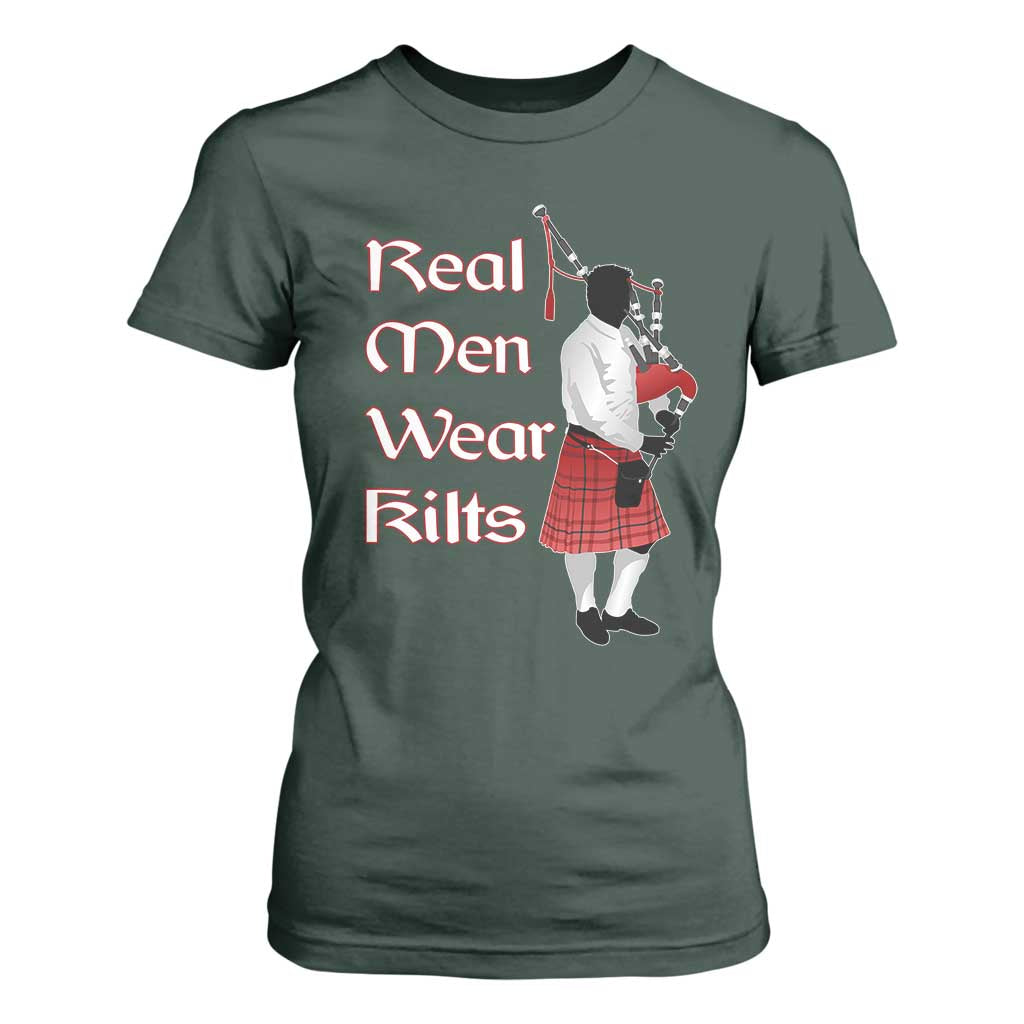 Funny Scottish Pride T Shirt For Women Real Men Wear Kits Tartan Bagpipe TS11 Dark Forest Green Print Your Wear