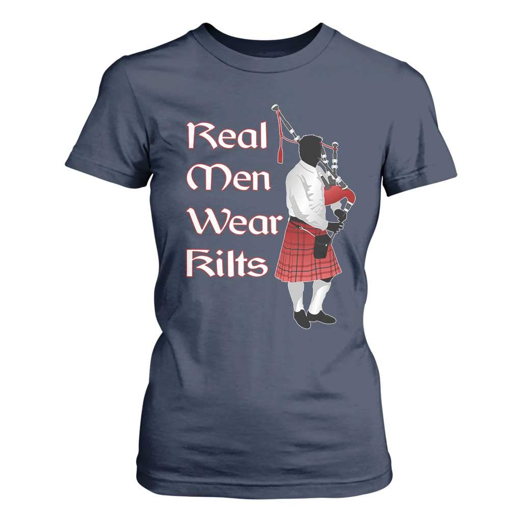 Funny Scottish Pride T Shirt For Women Real Men Wear Kits Tartan Bagpipe TS11 Navy Print Your Wear