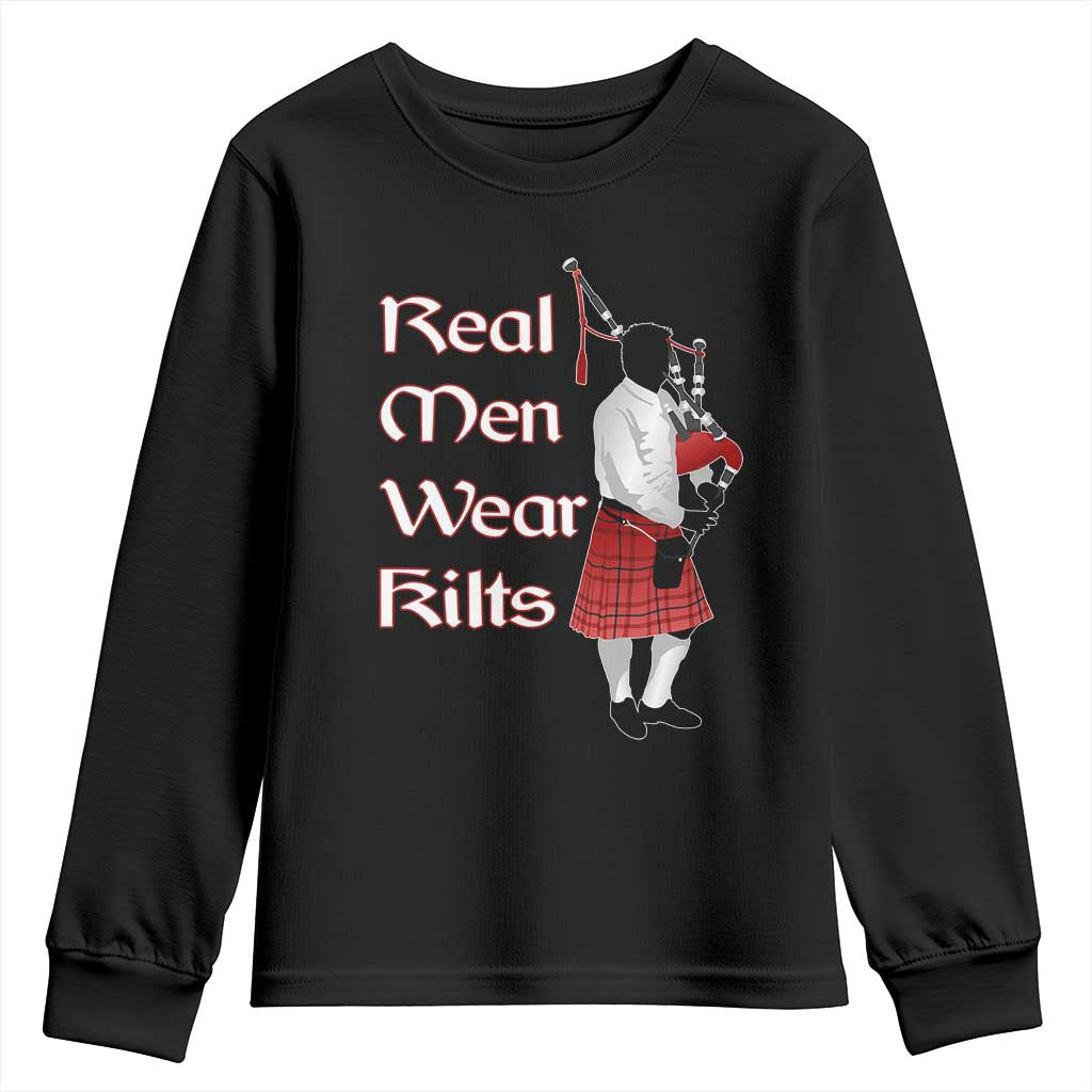 Funny Scottish Pride Youth Sweatshirt Real Men Wear Kits Tartan Bagpipe TS11 Black Print Your Wear