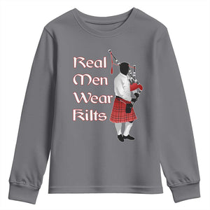 Funny Scottish Pride Youth Sweatshirt Real Men Wear Kits Tartan Bagpipe TS11 Charcoal Print Your Wear