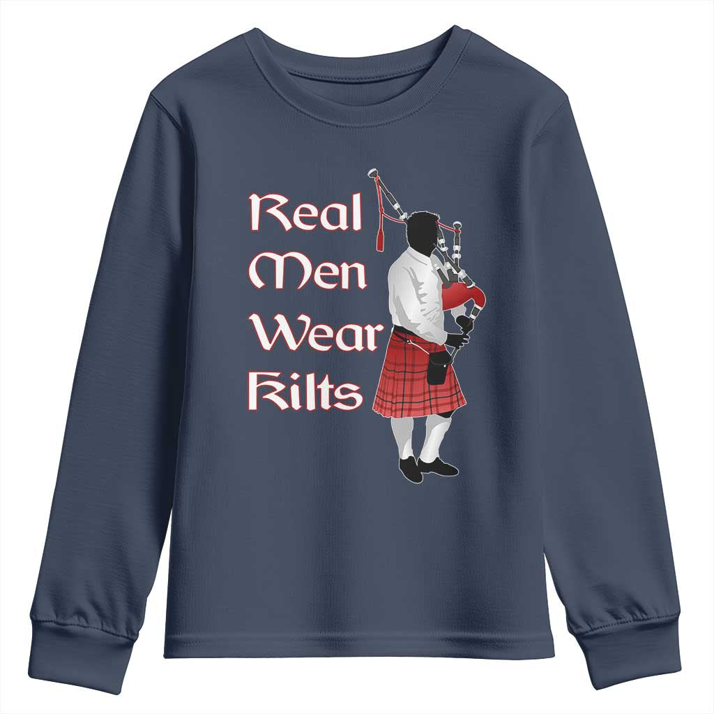 Funny Scottish Pride Youth Sweatshirt Real Men Wear Kits Tartan Bagpipe TS11 Navy Print Your Wear