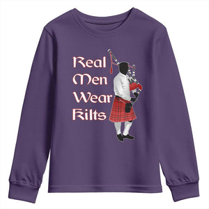Funny Scottish Pride Youth Sweatshirt Real Men Wear Kits Tartan Bagpipe TS11 Purple Print Your Wear