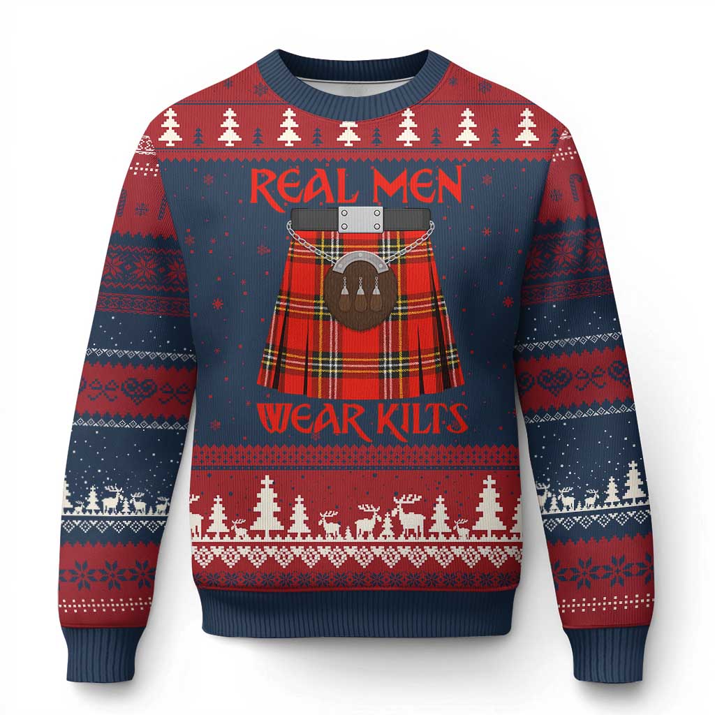 Funny Real Men Wear Kilts Ugly Christmas Sweater Scottish Pride TS11 Navy Red Print Your Wear