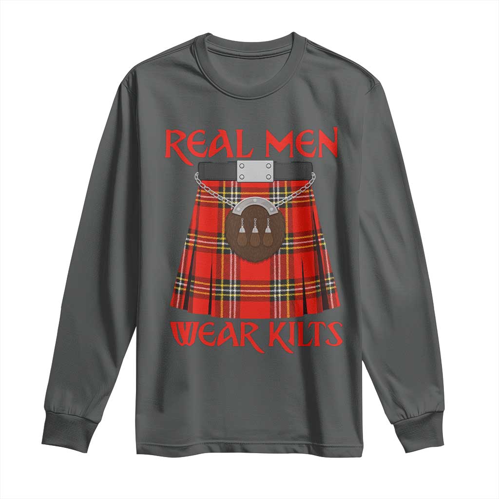 Funny Real Men Wear Kilts Long Sleeve Shirt Scottish Pride TS11 Dark Heather Print Your Wear