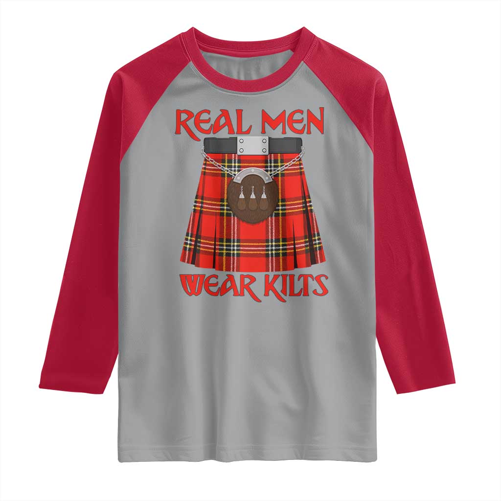 Funny Real Men Wear Kilts Raglan Shirt Scottish Pride TS11 Sport Gray Red Print Your Wear