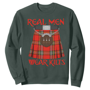 Funny Real Men Wear Kilts Sweatshirt Scottish Pride TS11 Dark Forest Green Print Your Wear