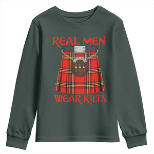 Funny Real Men Wear Kilts Youth Sweatshirt Scottish Pride TS11 Dark Forest Green Print Your Wear