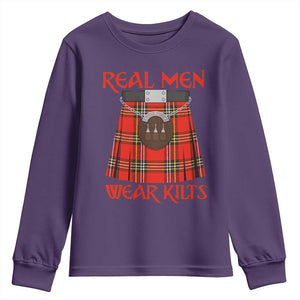 Funny Real Men Wear Kilts Youth Sweatshirt Scottish Pride TS11 Purple Print Your Wear