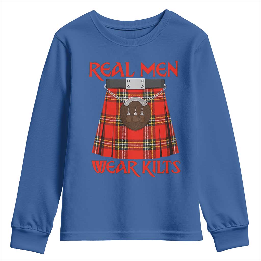 Funny Real Men Wear Kilts Youth Sweatshirt Scottish Pride TS11 Royal Blue Print Your Wear