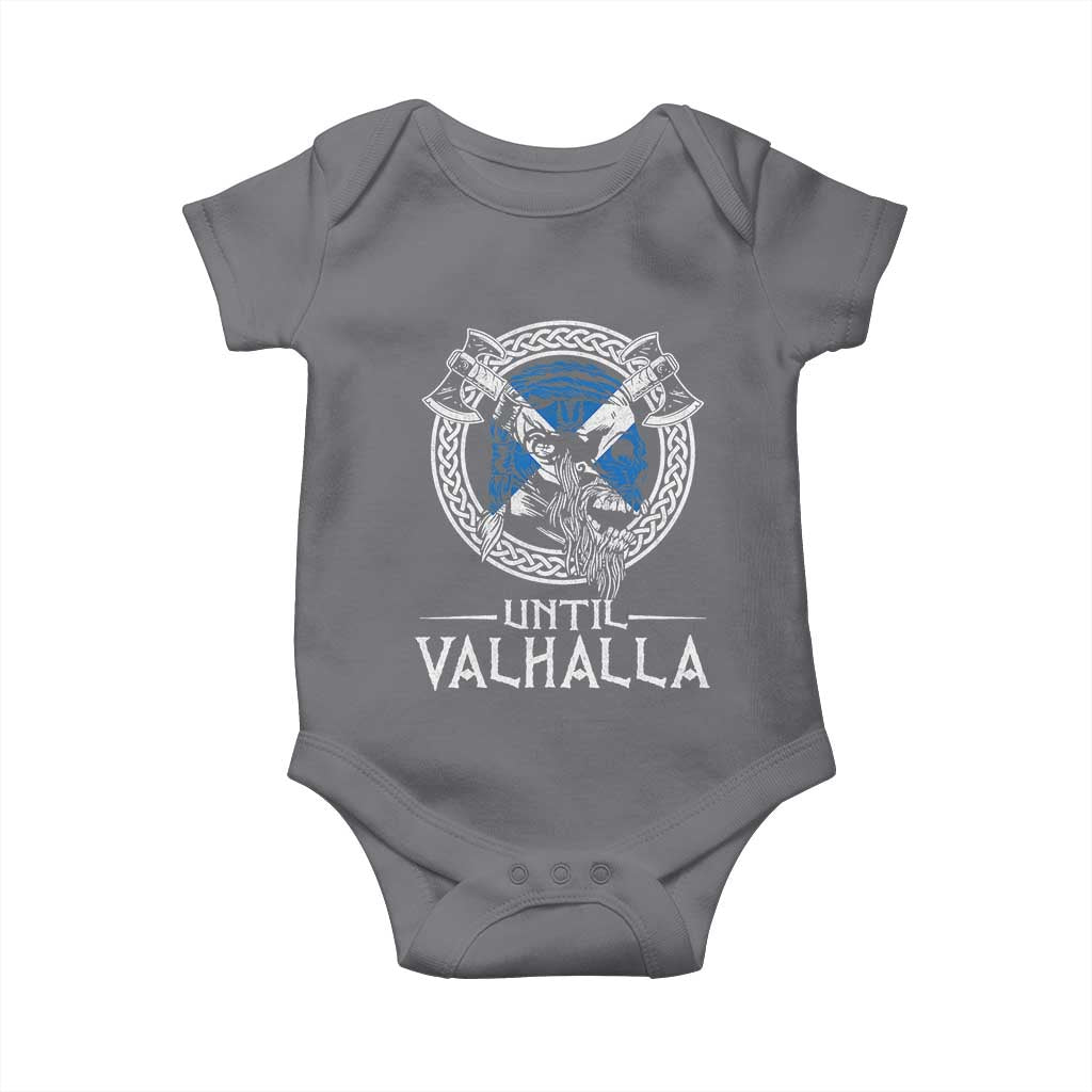 Funny Scottish Viking Baby Onesie Until Valhalla Vintage Scottish Flag Skull TS11 Charcoal Print Your Wear