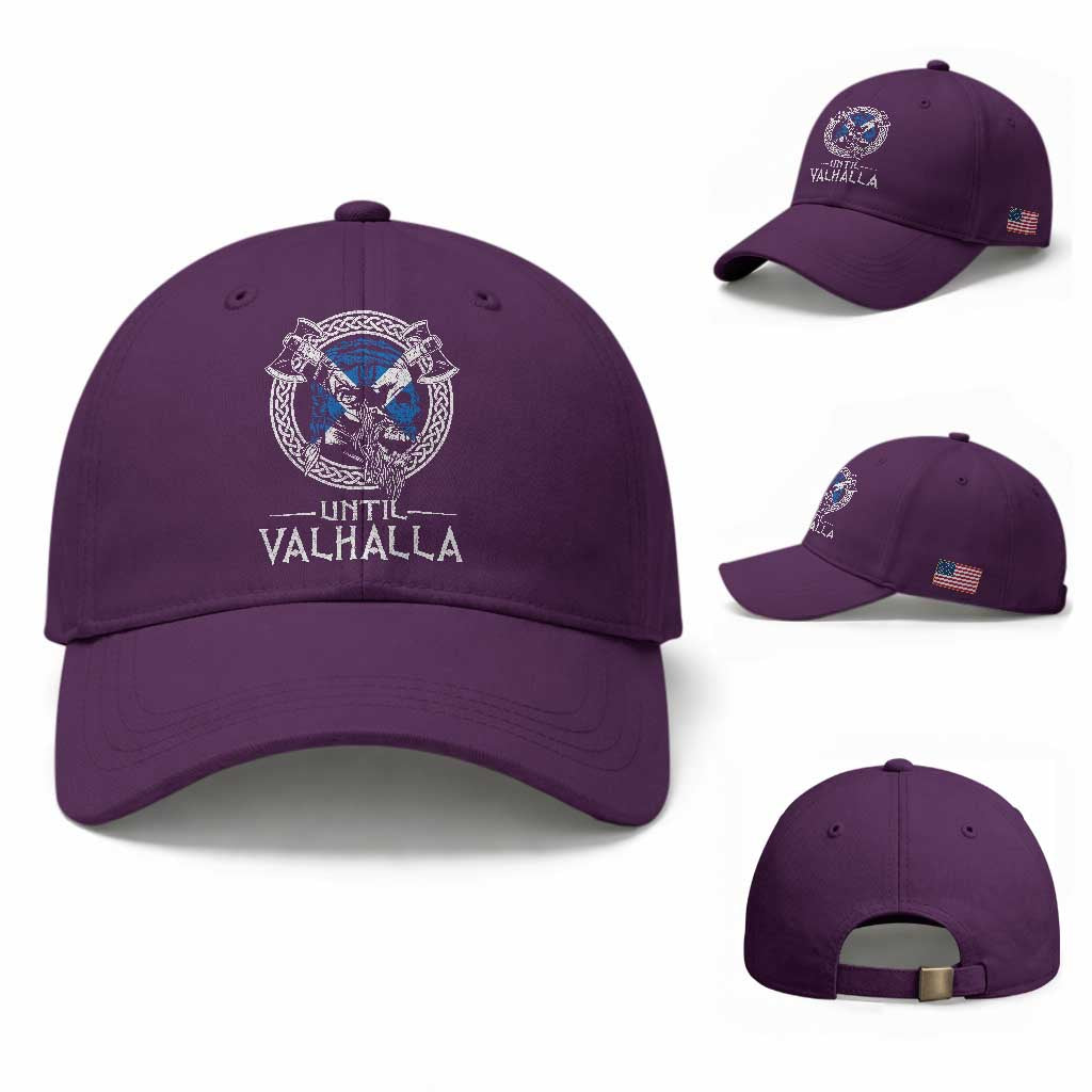Funny Scottish Viking Baseball Cap Until Valhalla Vintage Scottish Flag Skull TS11 Baseball Cap Universal Fit Purple Print Your Wear