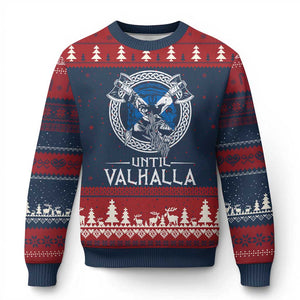 Funny Scottish Viking Ugly Christmas Sweater Until Valhalla Vintage Scottish Flag Skull TS11 Navy Red Print Your Wear