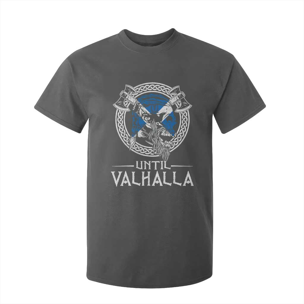 Funny Scottish Viking T Shirt For Kid Until Valhalla Vintage Scottish Flag Skull TS11 Dark Heather Print Your Wear