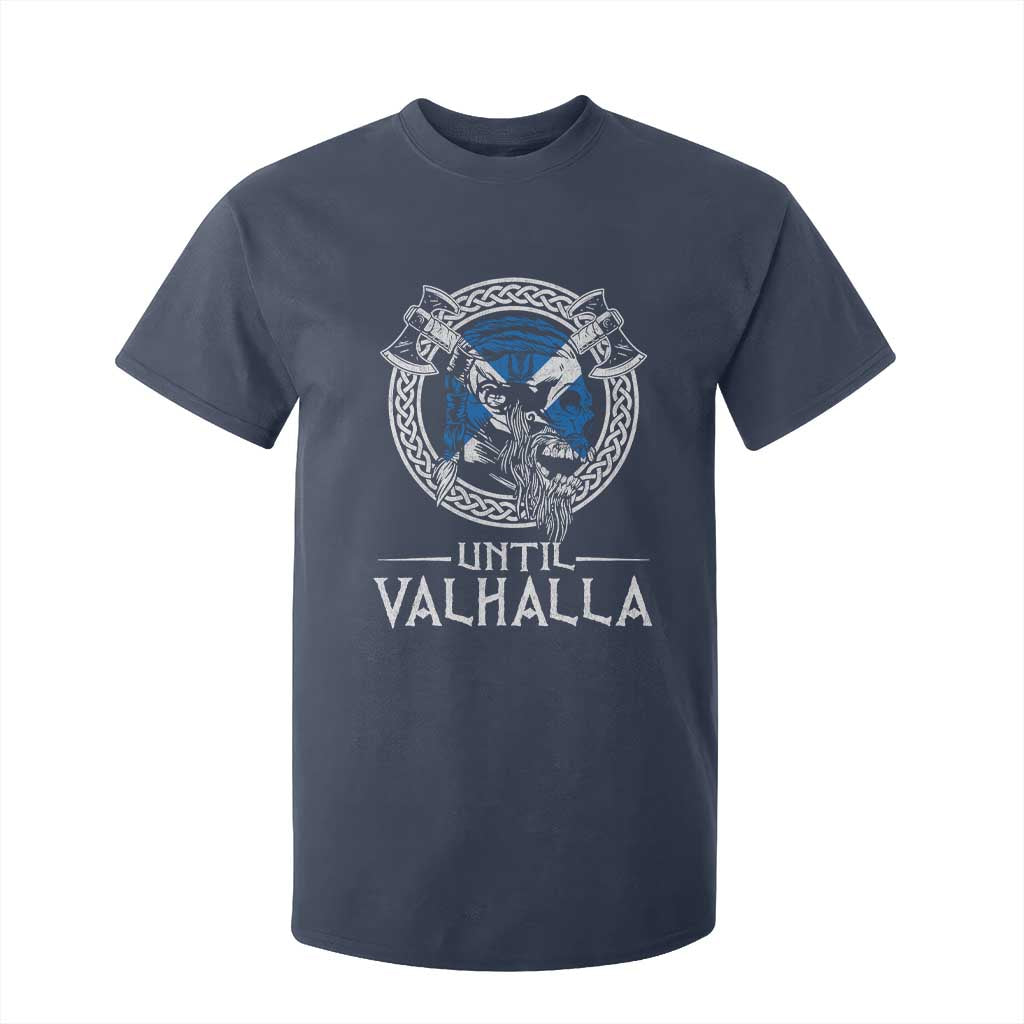 Funny Scottish Viking T Shirt For Kid Until Valhalla Vintage Scottish Flag Skull TS11 Navy Print Your Wear