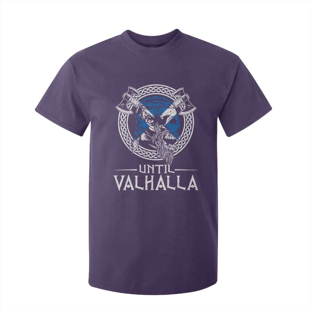 Funny Scottish Viking T Shirt For Kid Until Valhalla Vintage Scottish Flag Skull TS11 Purple Print Your Wear