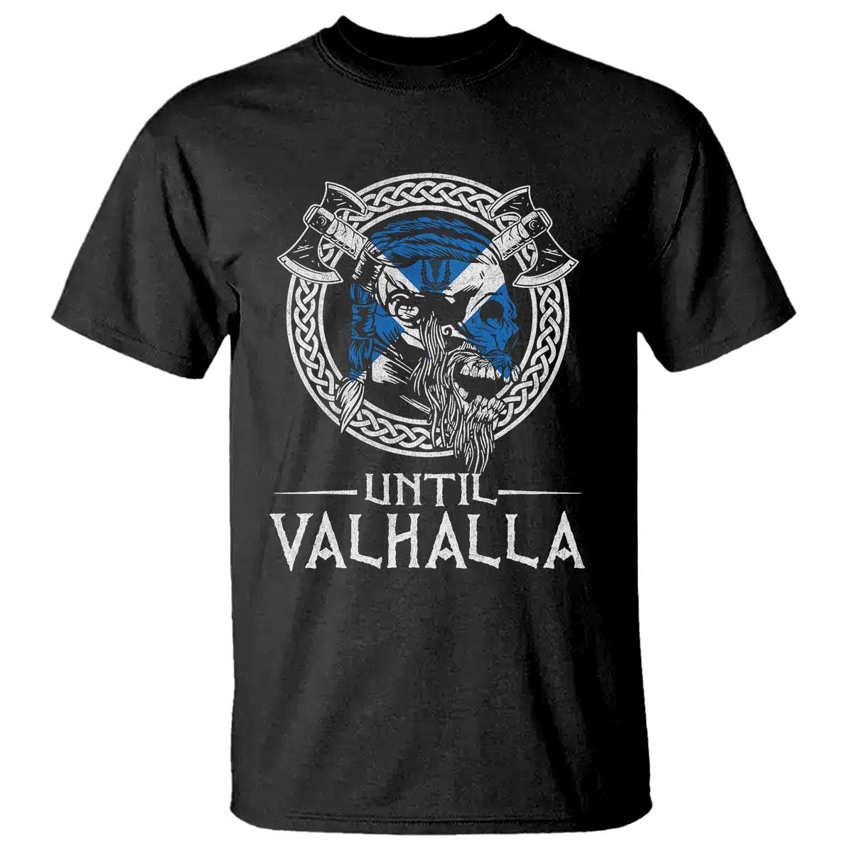 Funny Scottish Viking T Shirt Until Valhalla Vintage Scottish Flag Skull TS11 Black Print Your Wear