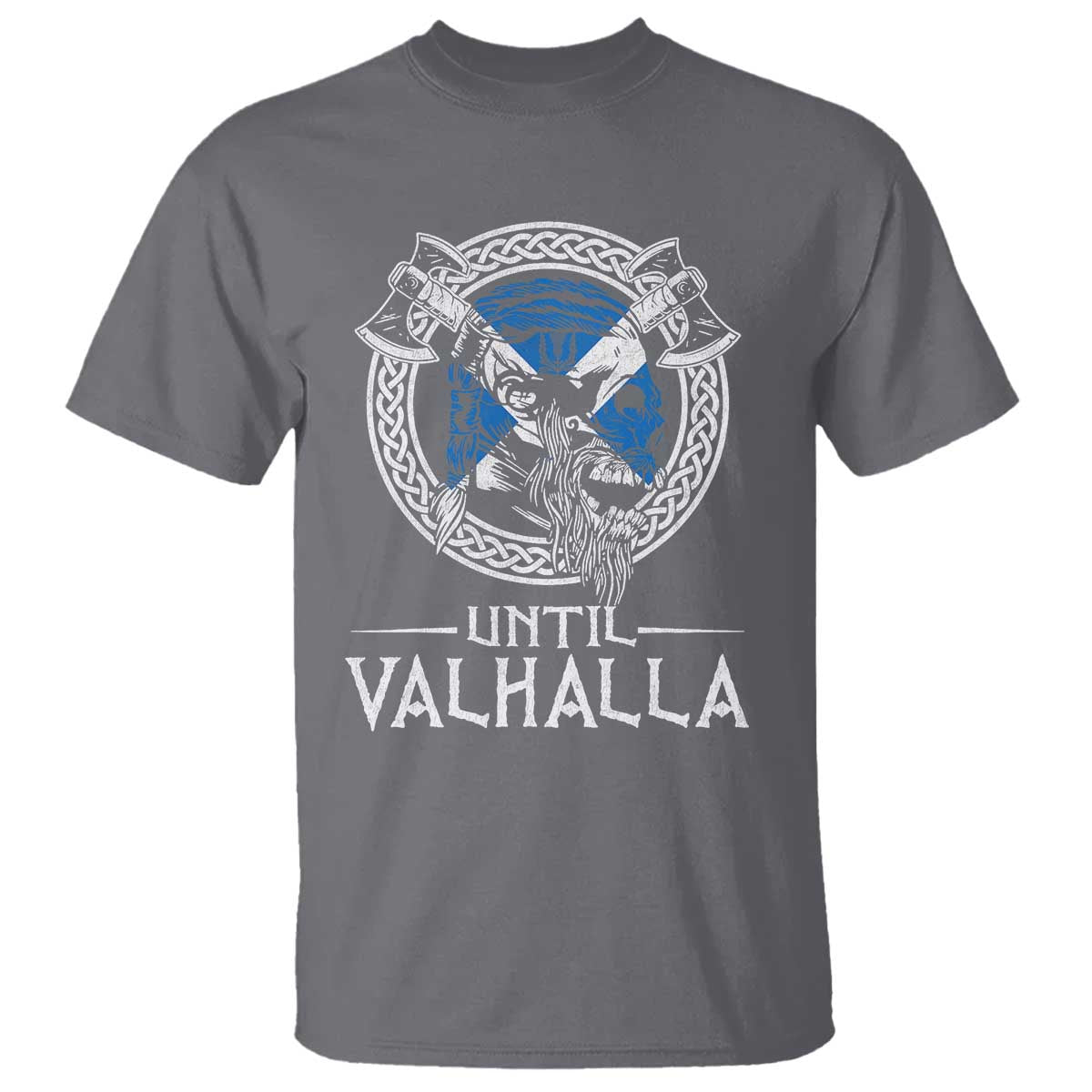 Funny Scottish Viking T Shirt Until Valhalla Vintage Scottish Flag Skull TS11 Charcoal Print Your Wear