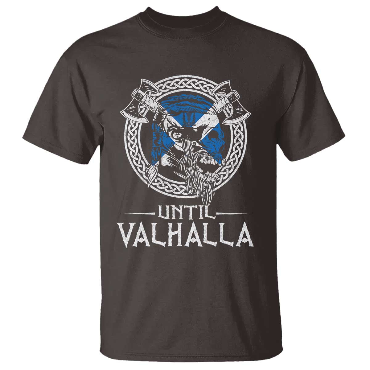 Funny Scottish Viking T Shirt Until Valhalla Vintage Scottish Flag Skull TS11 Dark Chocolate Print Your Wear