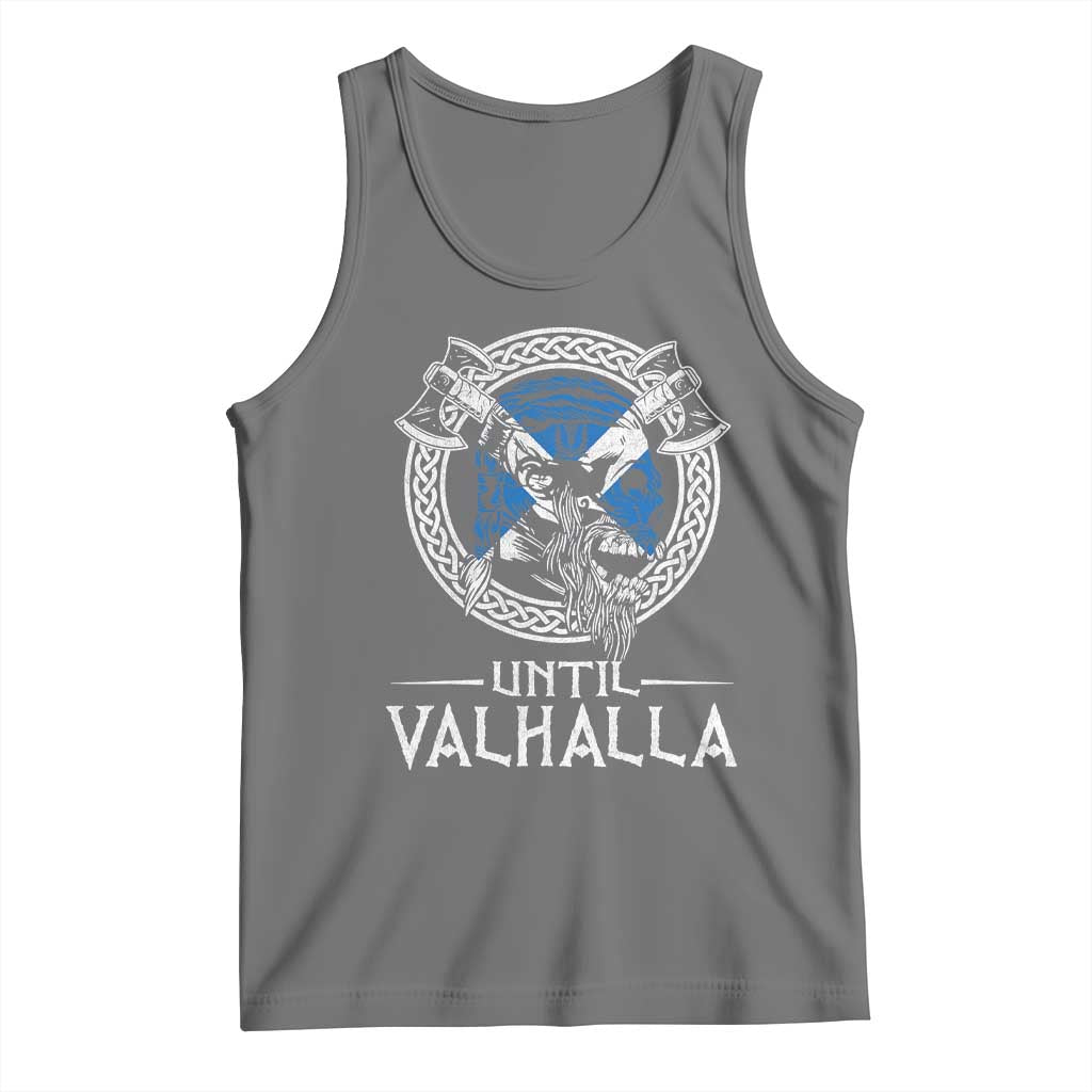 Funny Scottish Viking Tank Top Until Valhalla Vintage Scottish Flag Skull TS11 Black Heather Print Your Wear