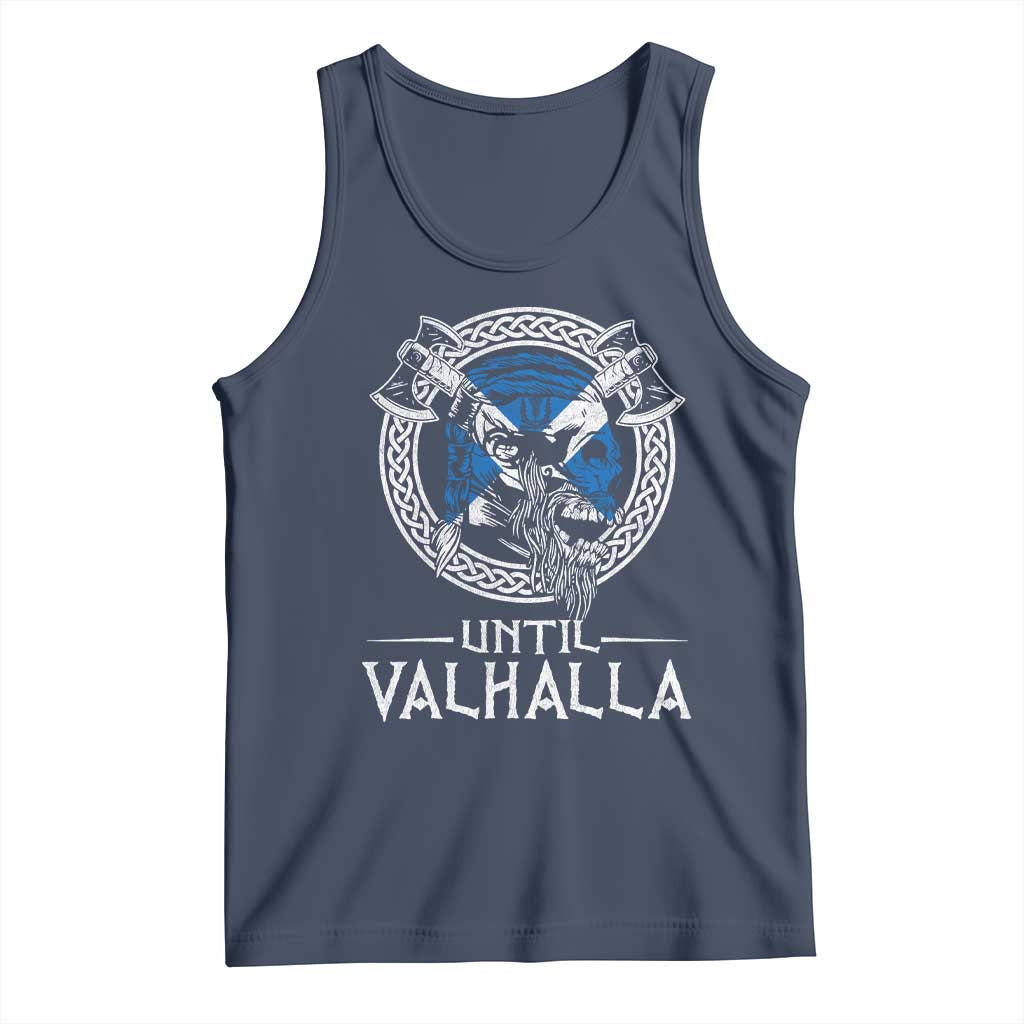 Funny Scottish Viking Tank Top Until Valhalla Vintage Scottish Flag Skull TS11 Navy Print Your Wear