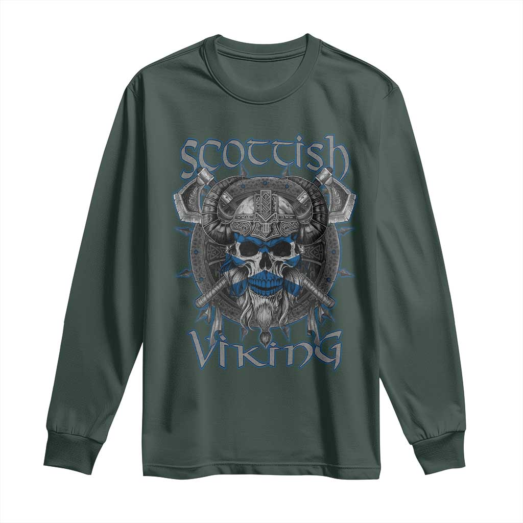 Scottish Viking Axes Celtic Knot Long Sleeve Shirt Scottish Flag TS11 Dark Forest Green Print Your Wear
