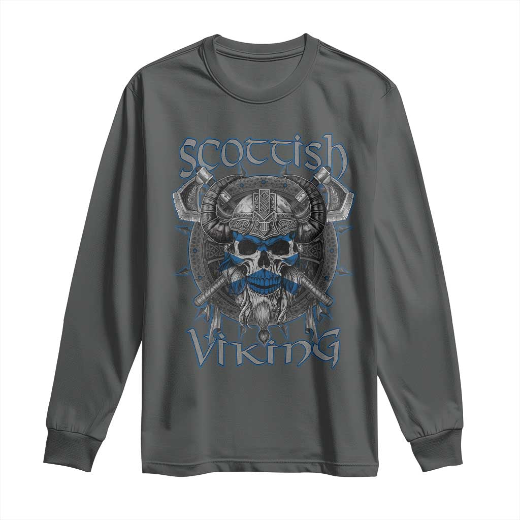 Scottish Viking Axes Celtic Knot Long Sleeve Shirt Scottish Flag TS11 Dark Heather Print Your Wear