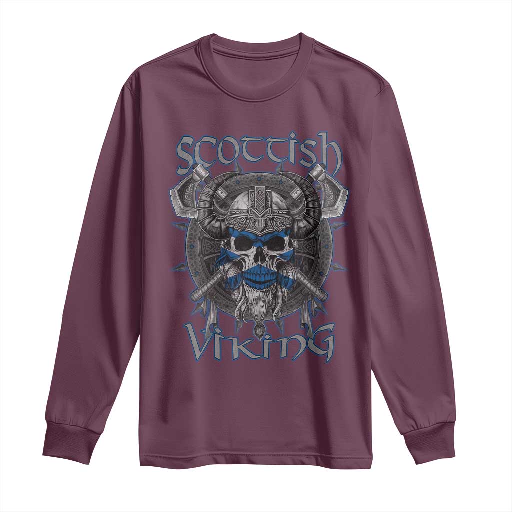 Scottish Viking Axes Celtic Knot Long Sleeve Shirt Scottish Flag TS11 Maroon Print Your Wear