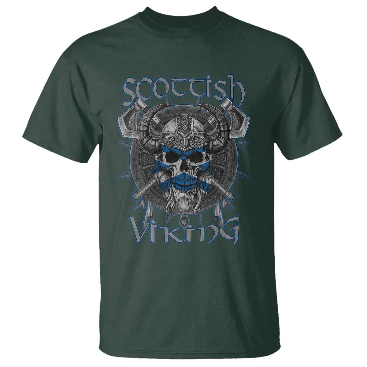 Scottish Viking Axes Celtic Knot T Shirt Scottish Flag TS11 Dark Forest Green Print Your Wear