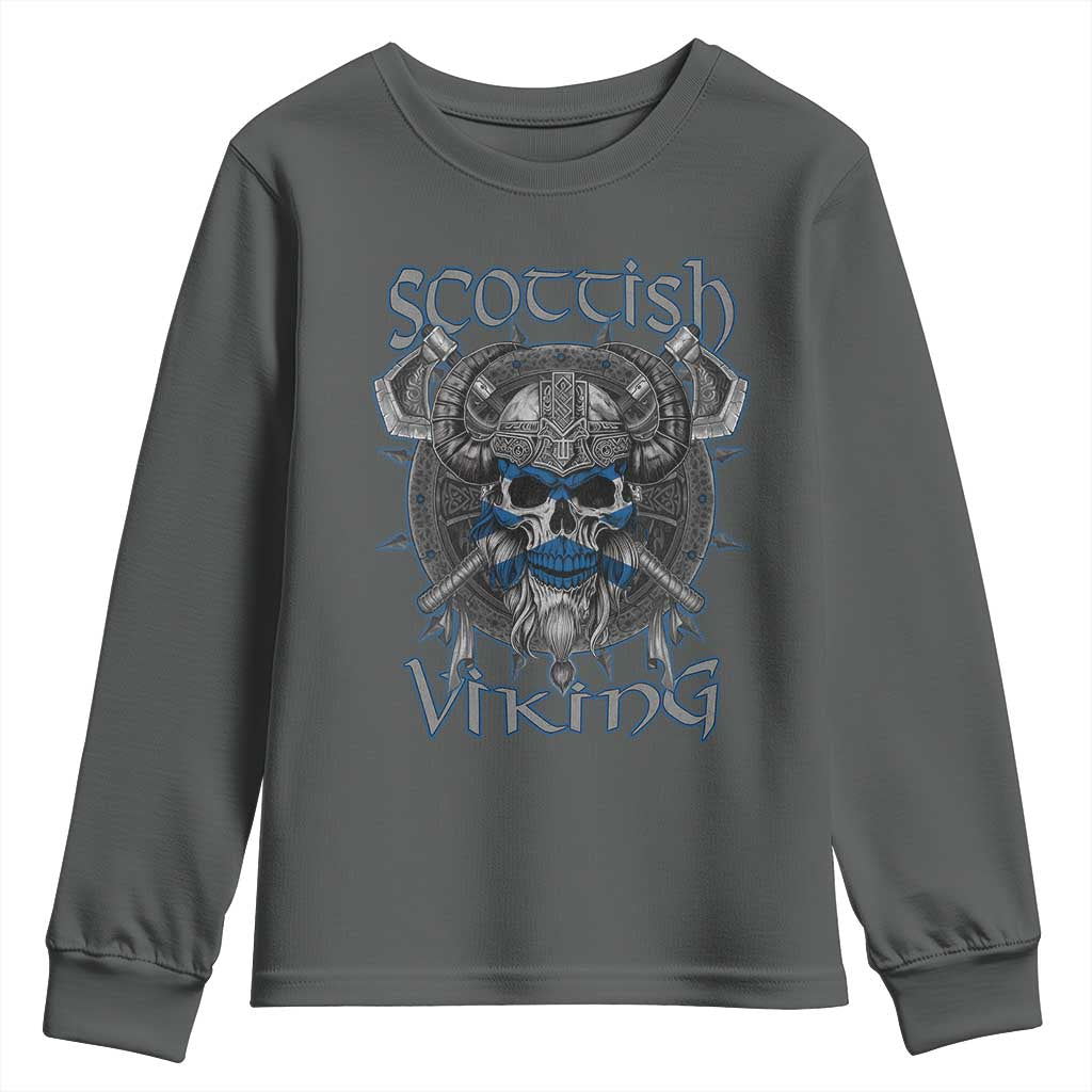 Scottish Viking Axes Celtic Knot Youth Sweatshirt Scottish Flag TS11 Dark Heather Print Your Wear