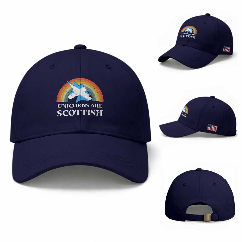 Funny Scotland Pride Unicorn Baseball Cap Unicorns Are Scottish Rainbow TS11 Baseball Cap Universal Fit Dark Blue Print Your Wear