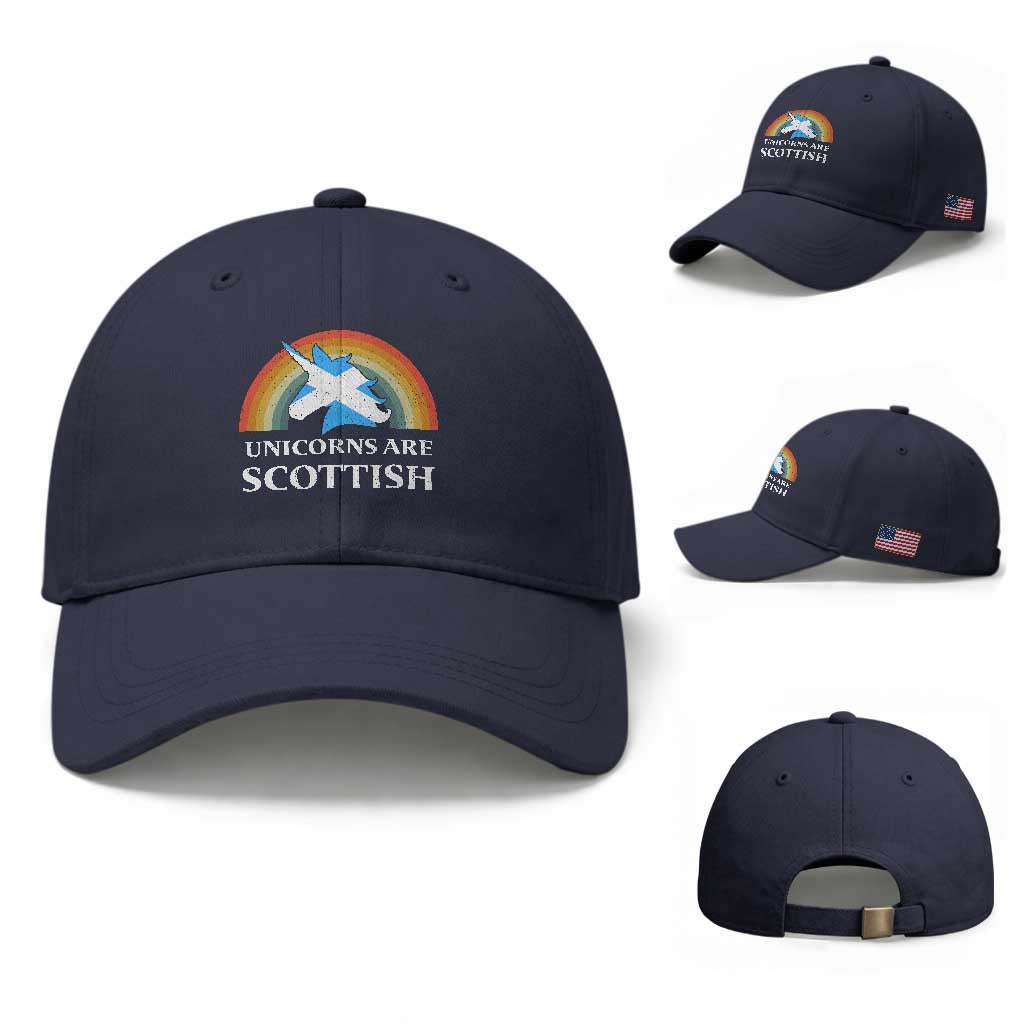 Funny Scotland Pride Unicorn Baseball Cap Unicorns Are Scottish Rainbow TS11 Baseball Cap Universal Fit Navy Print Your Wear