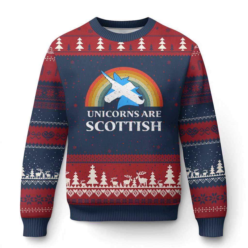 Funny Scotland Pride Unicorn Ugly Christmas Sweater Unicorns Are Scottish Rainbow TS11 Navy Red Print Your Wear
