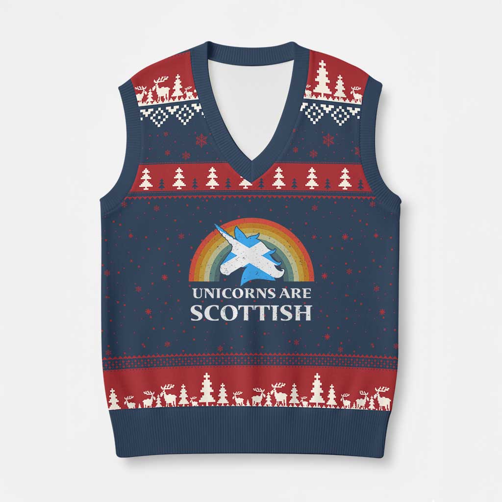 Funny Scotland Pride Unicorn V-Neck Knit Sweater Vest Unicorns Are Scottish Rainbow TS11 Navy Red Print Your Wear