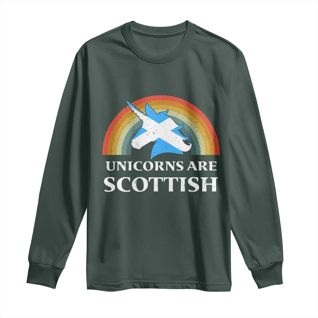 Funny Scotland Pride Unicorn Long Sleeve Shirt Unicorns Are Scottish Rainbow TS11 Dark Forest Green Print Your Wear