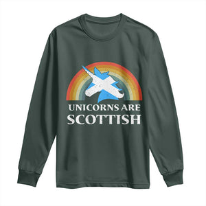 Funny Scotland Pride Unicorn Long Sleeve Shirt Unicorns Are Scottish Rainbow TS11 Dark Forest Green Print Your Wear