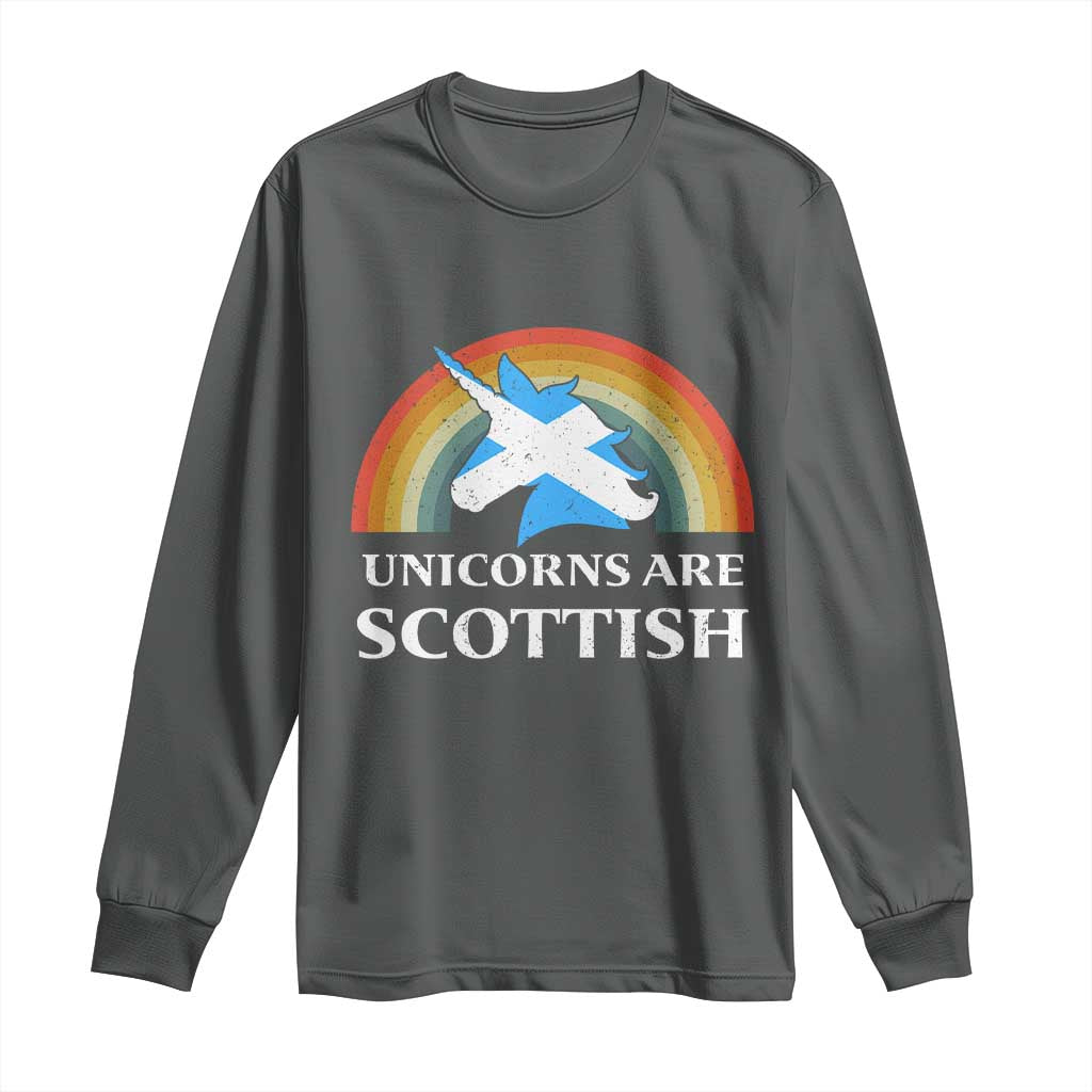 Funny Scotland Pride Unicorn Long Sleeve Shirt Unicorns Are Scottish Rainbow TS11 Dark Heather Print Your Wear