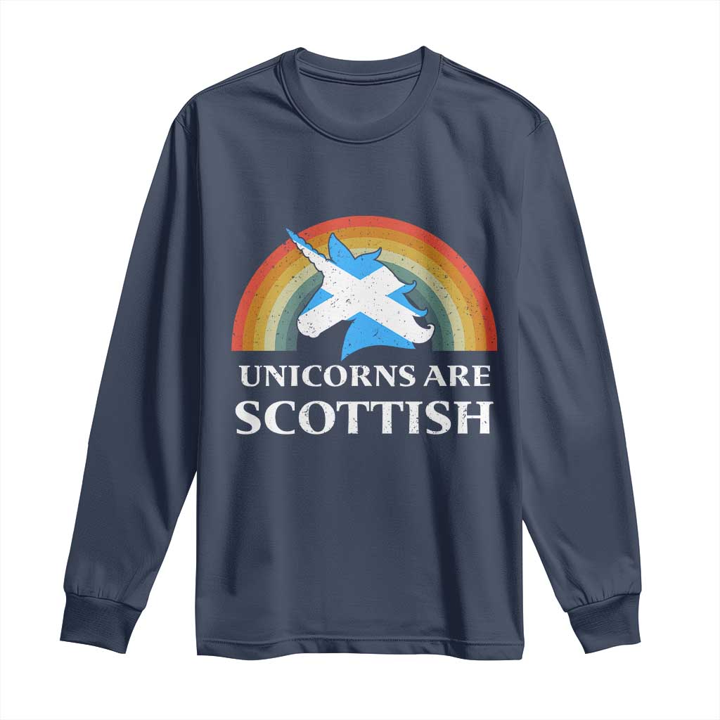Funny Scotland Pride Unicorn Long Sleeve Shirt Unicorns Are Scottish Rainbow TS11 Navy Print Your Wear
