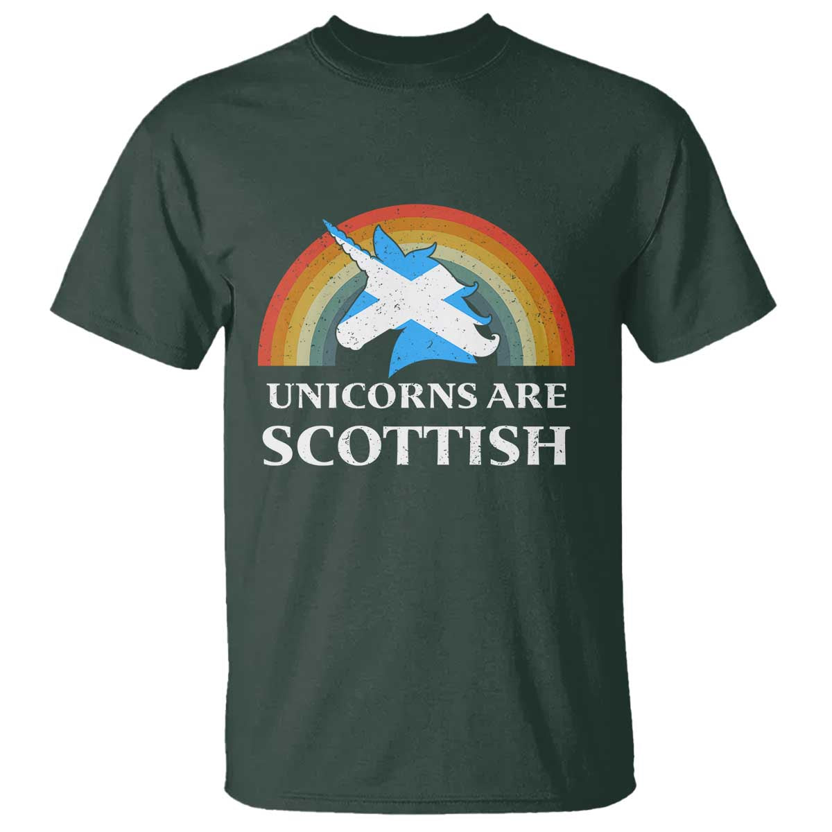 Funny Scotland Pride Unicorn T Shirt Unicorns Are Scottish Rainbow TS11 Dark Forest Green Print Your Wear