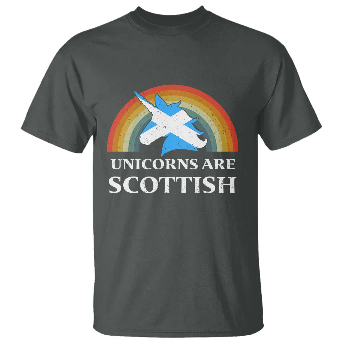 Funny Scotland Pride Unicorn T Shirt Unicorns Are Scottish Rainbow TS11 Dark Heather Print Your Wear