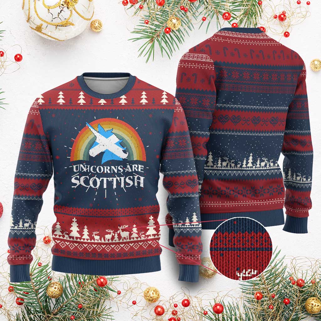 Funny Scotland Pride Unicorn Ugly Christmas Sweater Unicorns Are Scottish Rainbow TS11 Burgundy Print Your Wear