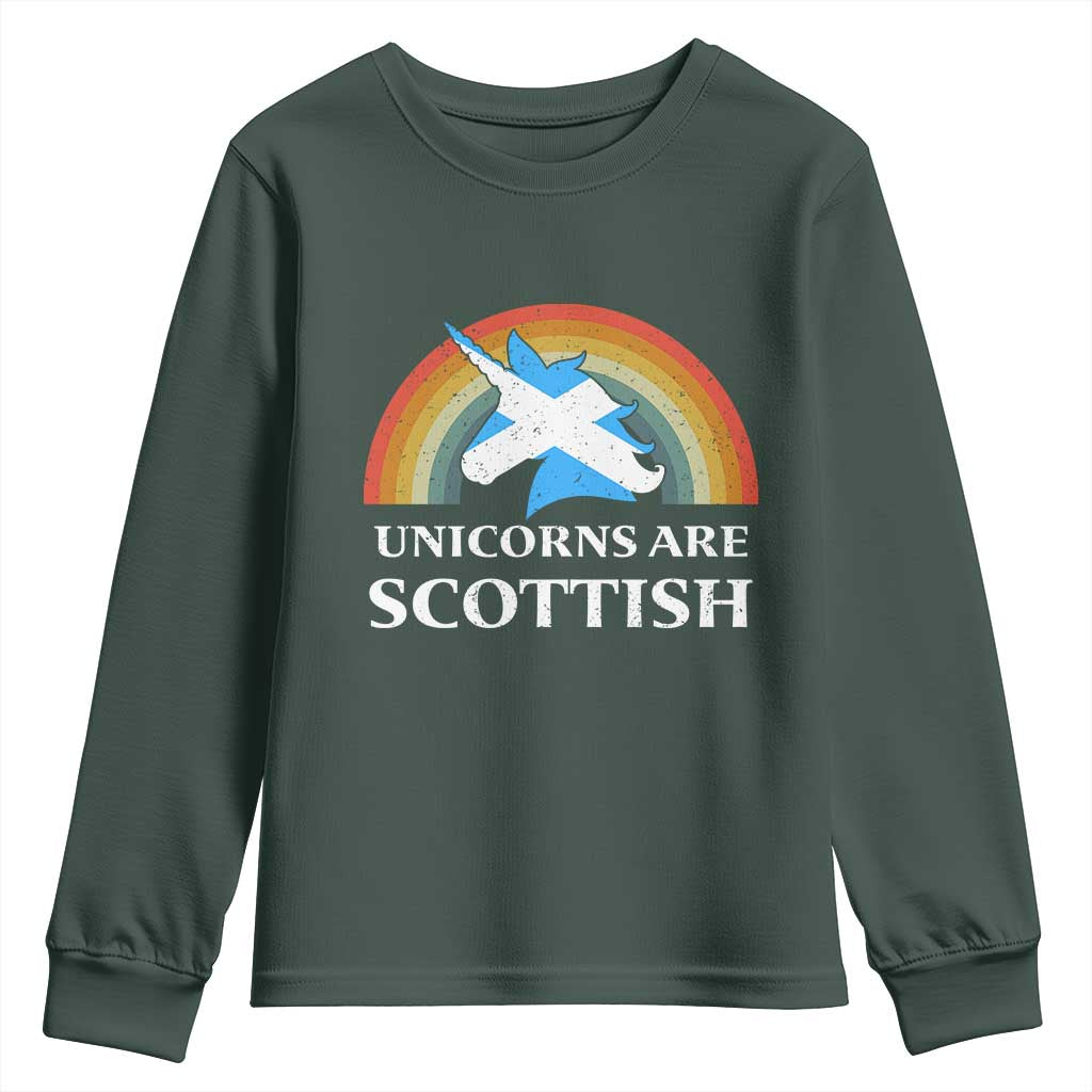 Funny Scotland Pride Unicorn Youth Sweatshirt Unicorns Are Scottish Rainbow TS11 Dark Forest Green Print Your Wear