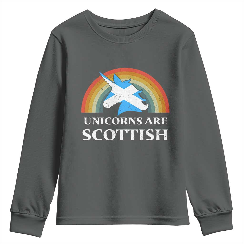 Funny Scotland Pride Unicorn Youth Sweatshirt Unicorns Are Scottish Rainbow TS11 Dark Heather Print Your Wear