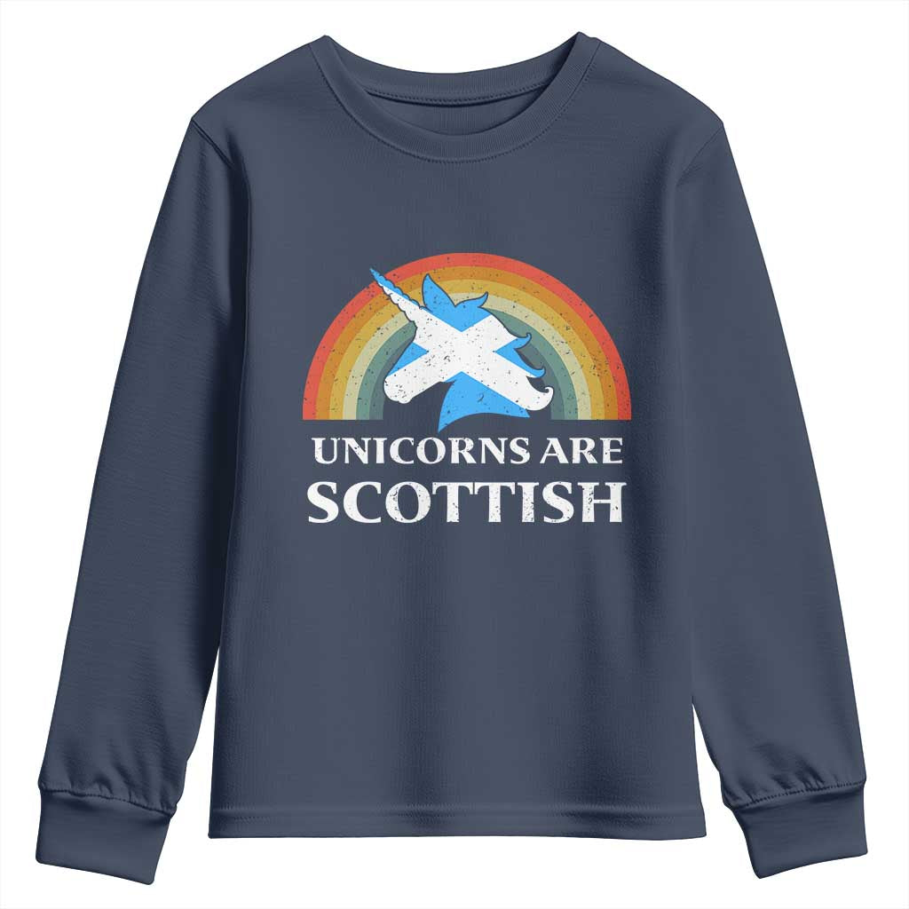 Funny Scotland Pride Unicorn Youth Sweatshirt Unicorns Are Scottish Rainbow TS11 Navy Print Your Wear