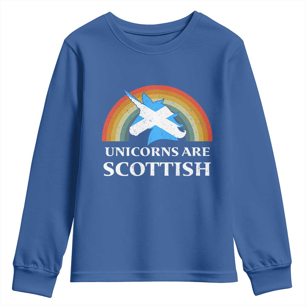 Funny Scotland Pride Unicorn Youth Sweatshirt Unicorns Are Scottish Rainbow TS11 Royal Blue Print Your Wear
