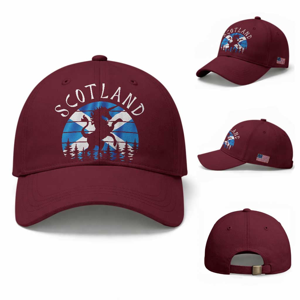 Funny Scotland Unicorn Scottish Flag Saltire Baseball Cap TS11 Baseball Cap Universal Fit Maroon Print Your Wear