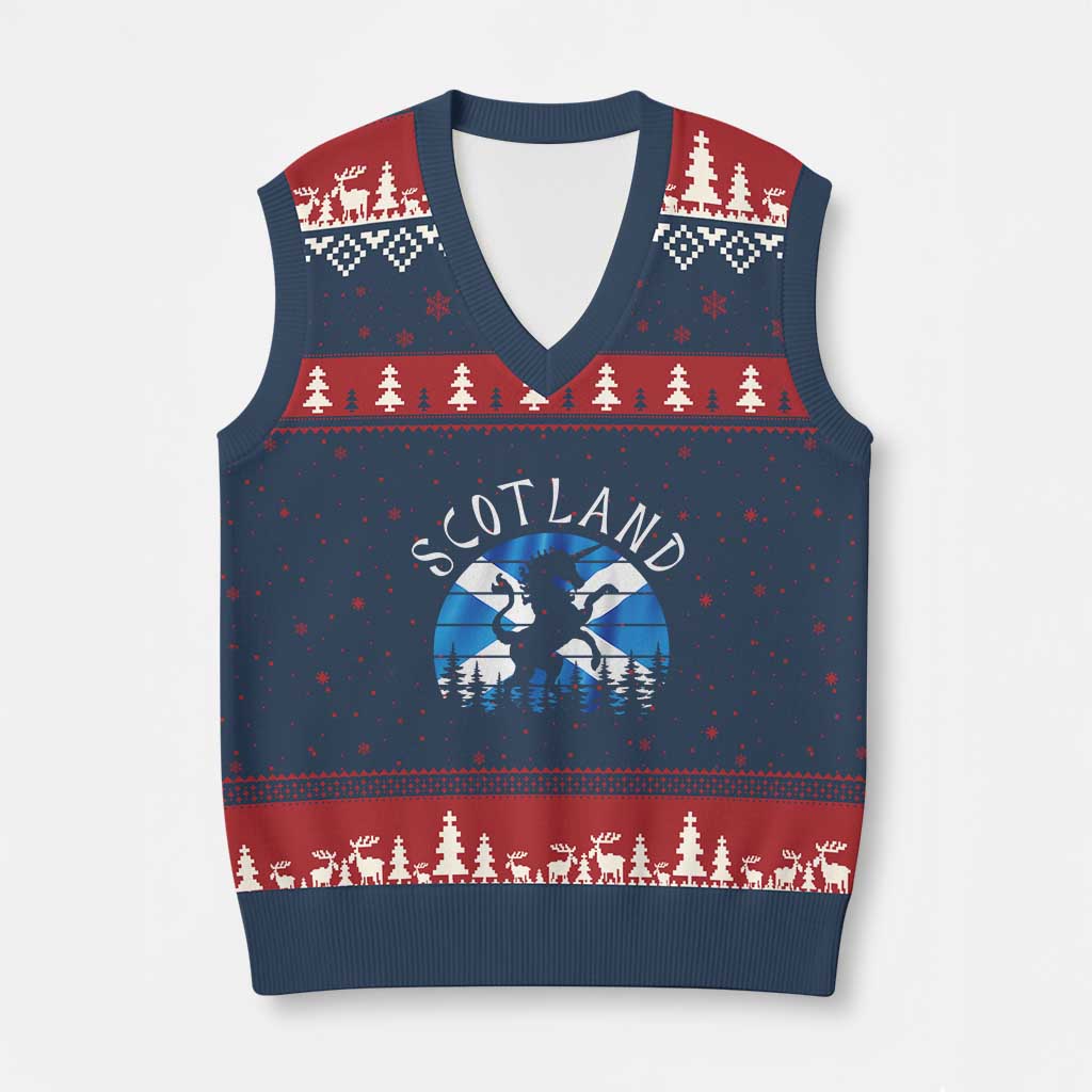 Funny Scotland Unicorn Scottish Flag Saltire V-Neck Knit Sweater Vest TS11 Navy Red Print Your Wear