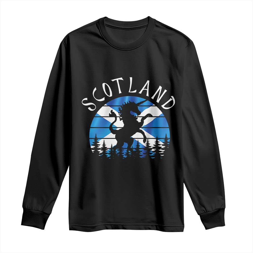 Funny Scotland Unicorn Scottish Flag Saltire Long Sleeve Shirt TS11 Black Print Your Wear