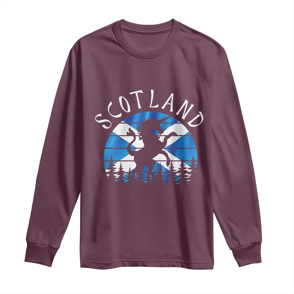 Funny Scotland Unicorn Scottish Flag Saltire Long Sleeve Shirt TS11 Maroon Print Your Wear