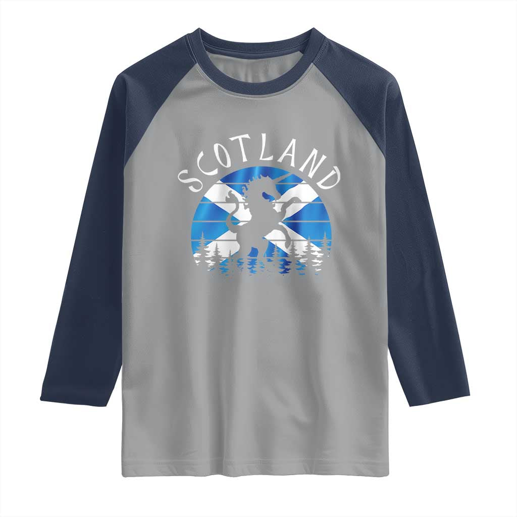 Funny Scotland Unicorn Scottish Flag Saltire Raglan Shirt TS11 Sport Gray Navy Print Your Wear